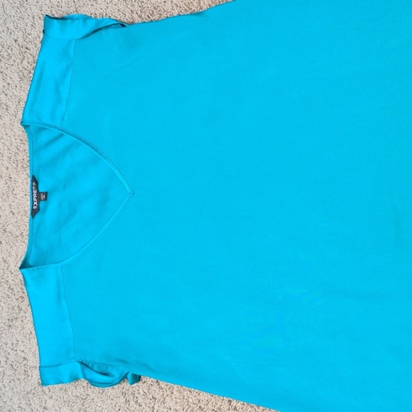 Express Blouse Teal Satin Blend V-Neck Work Professional Attire Size XS - Picture 10 of 10